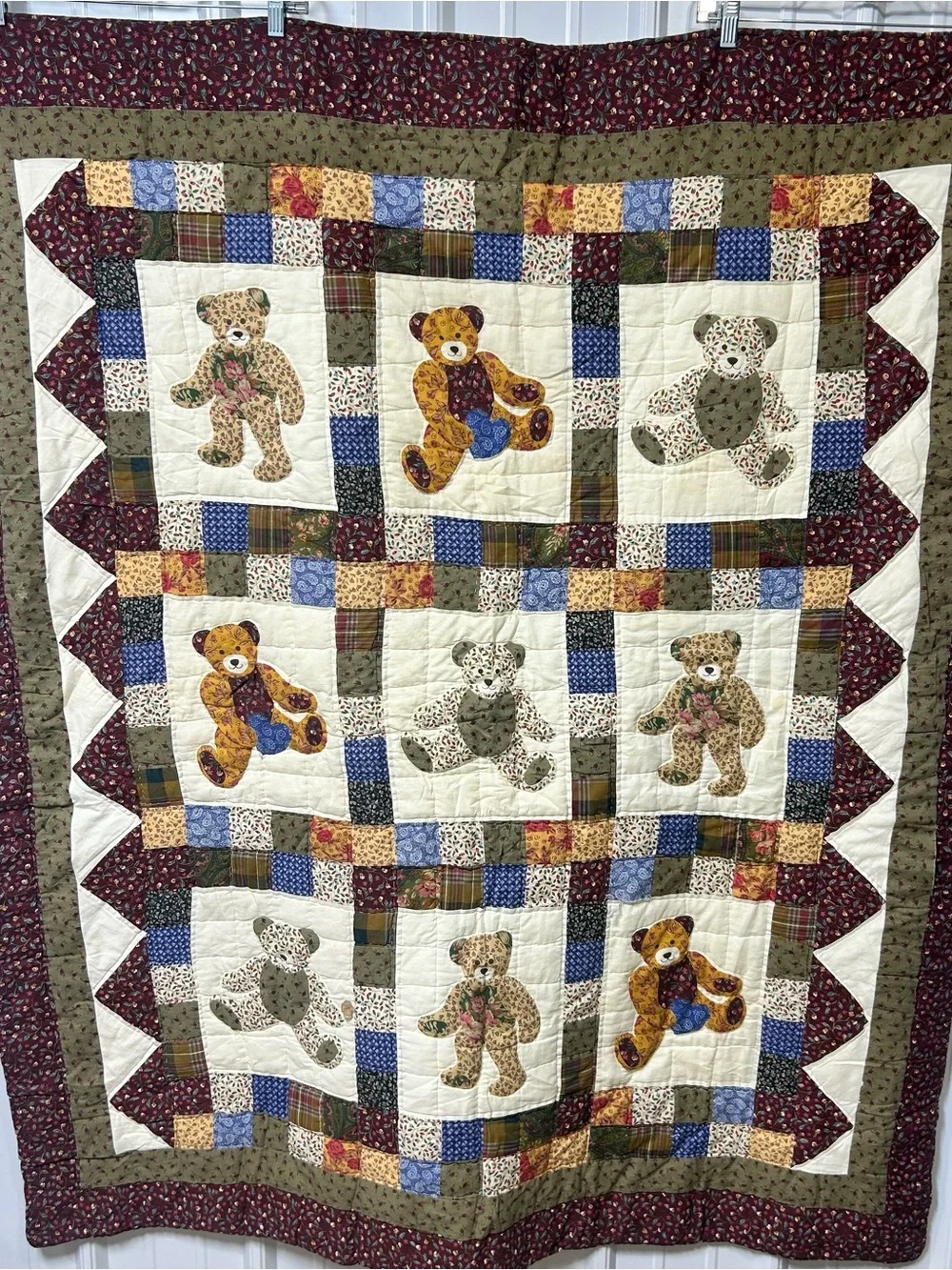 Vintage Teddy Bear Quilted Quilt Blanket 50x60 Nursery Read Description